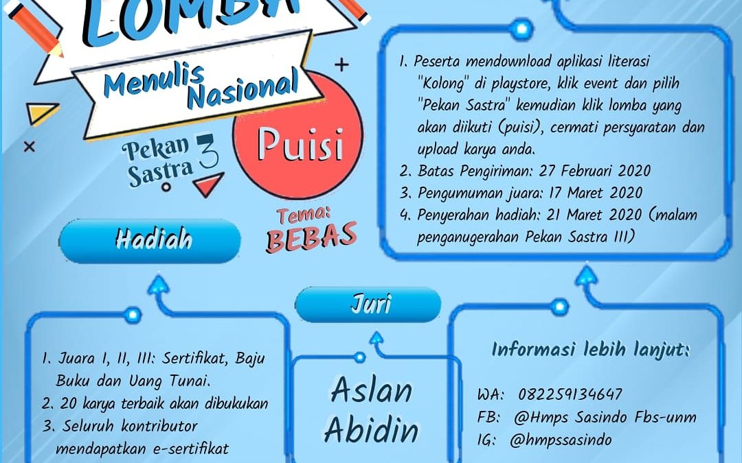 MENUJU PEKAN SASTRA III, HMPS SASINDO ADAKAN LOMBA MENULIS NASIONAL