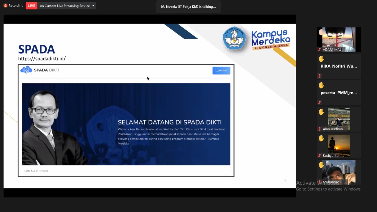 SOSIALISASI MEKANISME PELAKSANAAN MODUL NUSANTRA DAN SPADA DIKTI PADA PROGRAM PMM