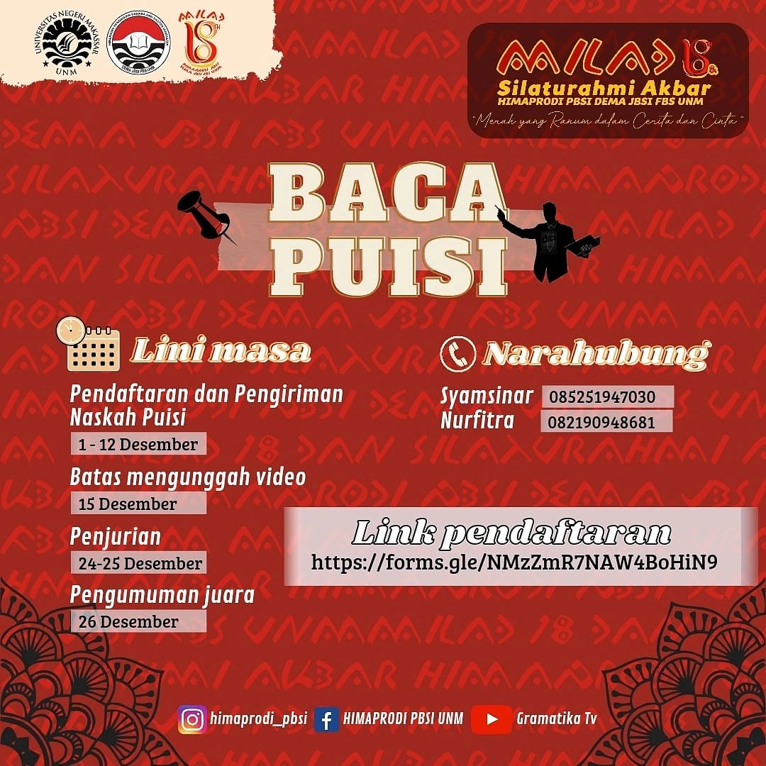 MILAD KE-18, HIMAPRODI DEMA JBSI FBS UNM BUKA PENDAFTARAN LOMBA BACA PUISI