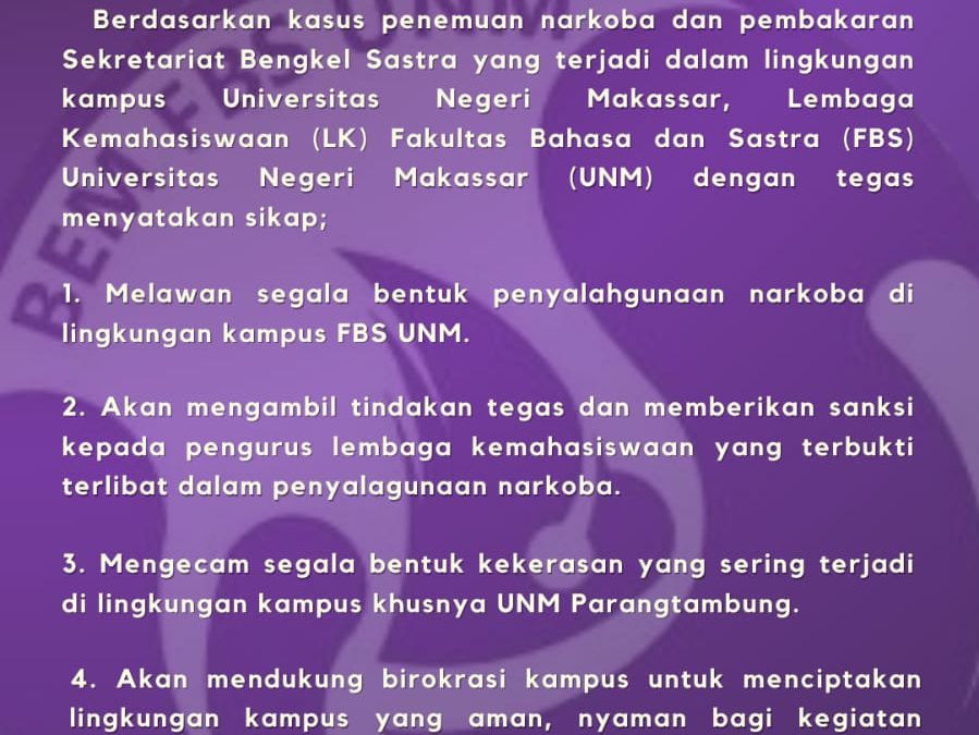 LK FBS SIAPKAN TINDAKAN TEGAS BAGI PENGURUS YANG TERLIBAT DALAM PENYALAHGUNAAN NARKOBA